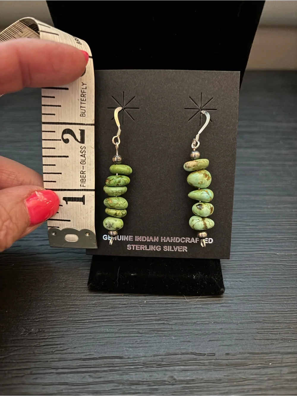 Handcrafted Sterling Silver Green Turquoise Stack Earrings